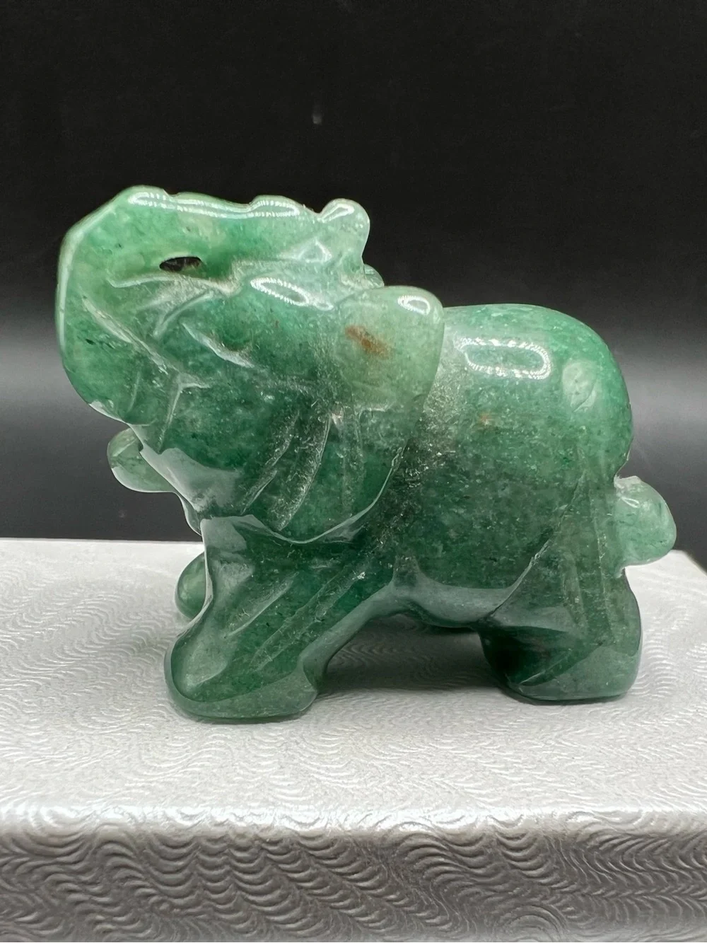 Lot of 2 Carved Stone Elephant Figurines Opalite & Green Aventurine Crystal 1.5”